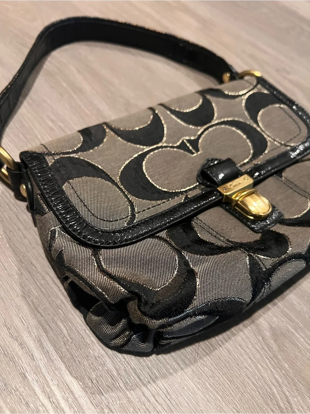 Coach Gray and Black Signature Canvas Shoulder Bag